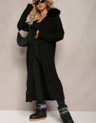 elsa.m by may Cardigan Negru din Viscoză cu model torsadă și guler din blană Nirossa