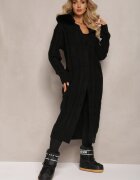 elsa.m by may Cardigan Negru din Viscoză cu model torsadă și guler din blană Nirossa