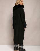elsa.m by may Cardigan Negru din Viscoză cu model torsadă și guler din blană Nirossa