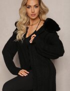 elsa.m by may Cardigan Negru din Viscoză cu model torsadă și guler din blană Nirossa