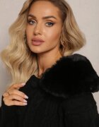 elsa.m by may Cardigan Negru din Viscoză cu model torsadă și guler din blană Nirossa