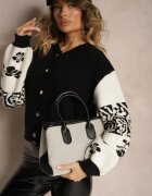elsa.m by may Cardigan negru din viscoză cu nasturi decorat cu model geometric Nelaya