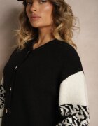 elsa.m by may Cardigan negru din viscoză cu nasturi decorat cu model geometric Nelaya