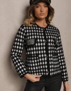 elsa.m by may Cardigan negru din viscoză decorat cu model pepit și nasturi Saveri