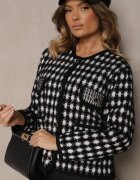 elsa.m by may Cardigan negru din viscoză decorat cu model pepit și nasturi Saveri