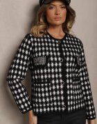 elsa.m by may Cardigan negru din viscoză decorat cu model pepit și nasturi Saveri