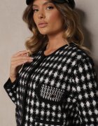 elsa.m by may Cardigan negru din viscoză decorat cu model pepit și nasturi Saveri