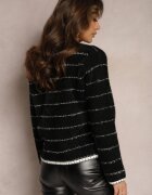 elsa.m by may Cardigan Negru din Viscoză în Dungi cu Fir Metalic și Nasturi Mebioda
