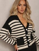 elsa.m by may Cardigan Negru încheiat în Dungi din Tricot de Viscoză Filaria