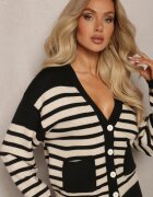 elsa.m by may Cardigan Negru încheiat în Dungi din Tricot de Viscoză Filaria