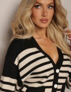 elsa.m by may Cardigan Negru încheiat în Dungi din Tricot de Viscoză Filaria