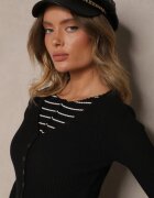 elsa.m by may Cardigan Negru Reiat Deschis cu Viscoză Pinnalia