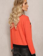 elsa.m by may Cardigan Portocaliu din Viscoză cu croială clasică cu Perle și flori Calla