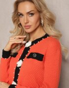 elsa.m by may Cardigan Portocaliu din Viscoză cu croială clasică cu Perle și flori Calla