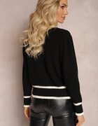 elsa.m by may Cardigan Pulover din viscoză Negru cu Bordură Contrastantă și Aplicații Narjee