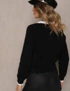 elsa.m by may Cardigan Retro Negru cu Viscoză Decorat cu Eșarfă Legată și Nasturi Eleganți Evelimi