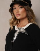 elsa.m by may Cardigan Retro Negru cu Viscoză Decorat cu Eșarfă Legată și Nasturi Eleganți Evelimi