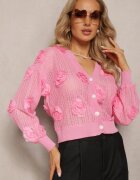 elsa.m by may Cardigan Roz cu Ornament Ajurat Floral Barimona