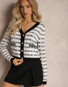 elsa.m by may Cardigan Scurt Alb-Negru cu Imprimeuri Fashion și nasturi Winifa