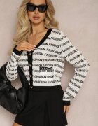 elsa.m by may Cardigan Scurt Alb-Negru cu Imprimeuri Fashion și nasturi Winifa