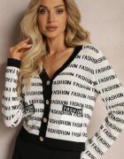 elsa.m by may Cardigan Scurt Alb-Negru cu Imprimeuri Fashion și nasturi Winifa