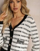 elsa.m by may Cardigan Scurt Alb-Negru cu Imprimeuri Fashion și nasturi Winifa