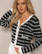 elsa.m by may Cardigan Scurt Negru-Alb cu Inscripții Fashion și Butoane Winifa