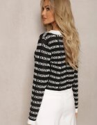 elsa.m by may Cardigan Scurt Negru-Alb cu Inscripții Fashion și Butoane Winifa