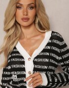 elsa.m by may Cardigan Scurt Negru-Alb cu Inscripții Fashion și Butoane Winifa