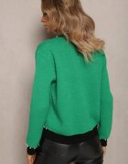 elsa.m by may Cardigan Verde din Viscoză cu Croială Clasică cu Perle și Flori de Calla