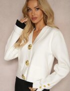 elsa.m by may Cardigan Viscoză Alb cu Nasturi Mari Decorativi Benavira