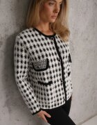 elsa.m by may Cardigan Viscoză Alb Decorat cu Model Pepită și Nasturi Saveri