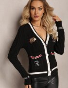 elsa.m by may Cardigan viscoză negru cu nasturi bijuterie și aplicații decorative Puanissa