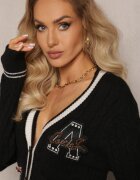 elsa.m by may Cardigan viscoză negru cu nasturi bijuterie și aplicații decorative Puanissa