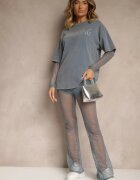 elsa.m by may Compleu Albastru din Bumbac Pantaloni din Dantelă și Bluză cu Mâneci din Dantelă Galaniera