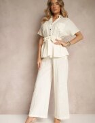 elsa.m by may Compleu Bej deschis din Viscoză cu croială Oversize Pantaloni și Cămașă cu Curea Normell