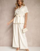 elsa.m by may Compleu Bej deschis din Viscoză cu croială Oversize Pantaloni și Cămașă cu Curea Normell