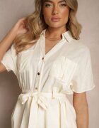 elsa.m by may Compleu Bej deschis din Viscoză cu croială Oversize Pantaloni și Cămașă cu Curea Normell
