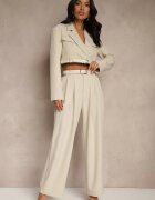 elsa.m by may Compleu Bej Stil Costum Pantaloni Largi cu Cureaua și Sacou Scurt Veritia