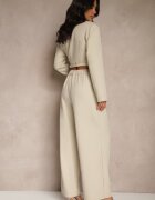 elsa.m by may Compleu Bej Stil Costum Pantaloni Largi cu Cureaua și Sacou Scurt Veritia