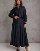 elsa.m by may Compleu bleumarin din amestec de bumbac și viscoză cu aspect de denim cu cămașă și fustă cu curea Andaig