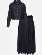 elsa.m by may Compleu bleumarin din amestec de bumbac și viscoză cu aspect de denim cu cămașă și fustă cu curea Andaig