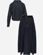 elsa.m by may Compleu bleumarin din amestec de bumbac și viscoză cu aspect de denim cu cămașă și fustă cu curea Andaig