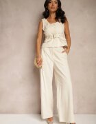 elsa.m by may Compleu de costum Bej deschis din viscoză cu Pantaloni largi și Vestă Helivia