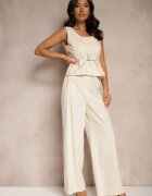 elsa.m by may Compleu de costum Bej deschis din viscoză cu Pantaloni largi și Vestă Helivia