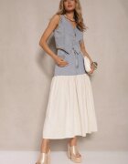 elsa.m by may Compleu Denim Albastru deschis din Viscoză Vestă și Fustă vaporoasă Calmoi