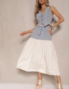 elsa.m by may Compleu Denim Albastru deschis din Viscoză Vestă și Fustă vaporoasă Calmoi