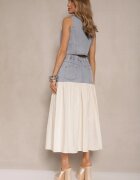 elsa.m by may Compleu Denim Albastru deschis din Viscoză Vestă și Fustă vaporoasă Calmoi