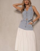 elsa.m by may Compleu Denim Albastru deschis din Viscoză Vestă și Fustă vaporoasă Calmoi