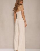 elsa.m by may Compleu elegant bej top cu nasturi și pantaloni largi din viscoză și bumbac Divianne